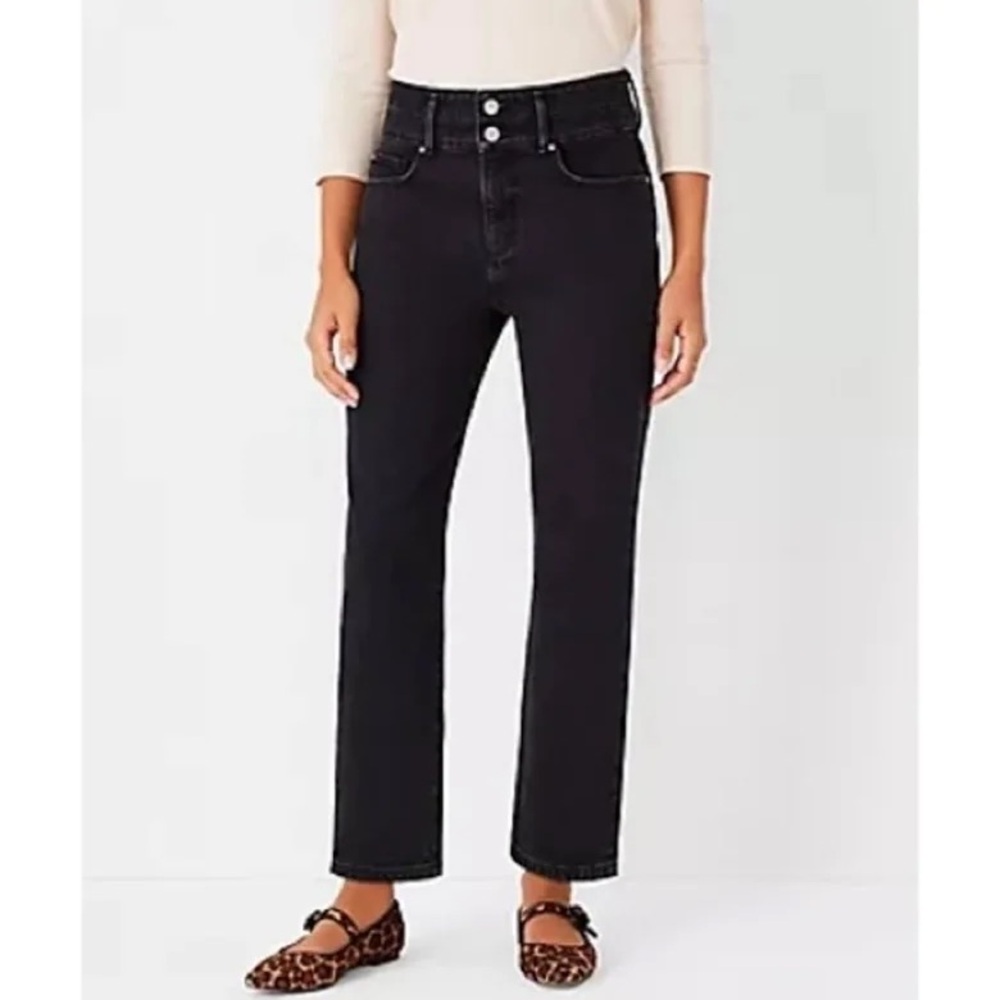 ANN‎ TAYLOR | Sculpting Pocket High Rise Straight Crop Jeans Washed Black 12 NWT